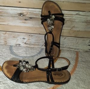 Clarks bendable black leather sandals size 9.5